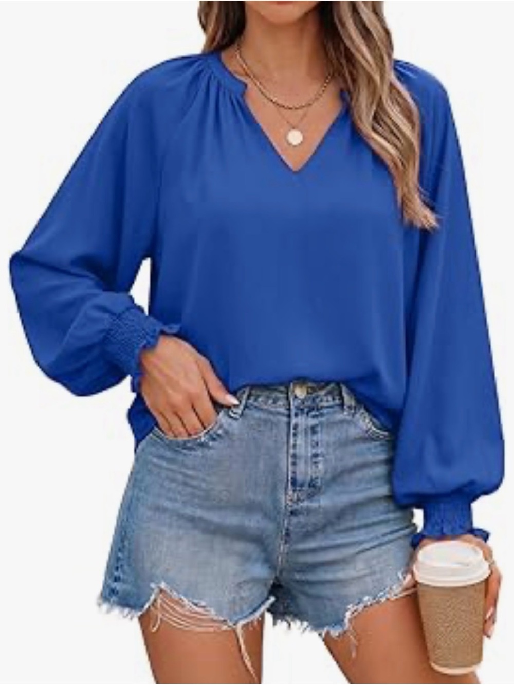 A21 Womenās V-Neck Long Sleeve SMALL Blouse ā Royal Blue NWT - Picture 3 of 5